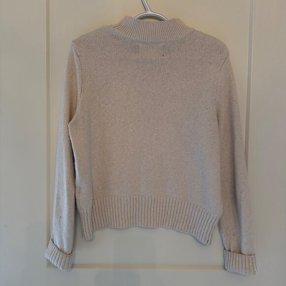 American Eagle Beige Mock Neck Sweater Large 55% Cotton 25% Polyester Ribbed Cuf - Picture 4 of 8